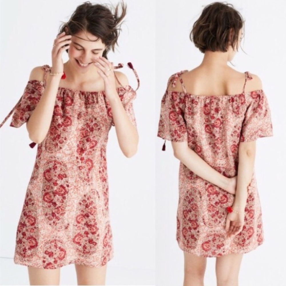 Madewell Silk Cold-Shoulder Dress in Watercolor Paisley in size S